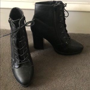 Black lace up heeled boots